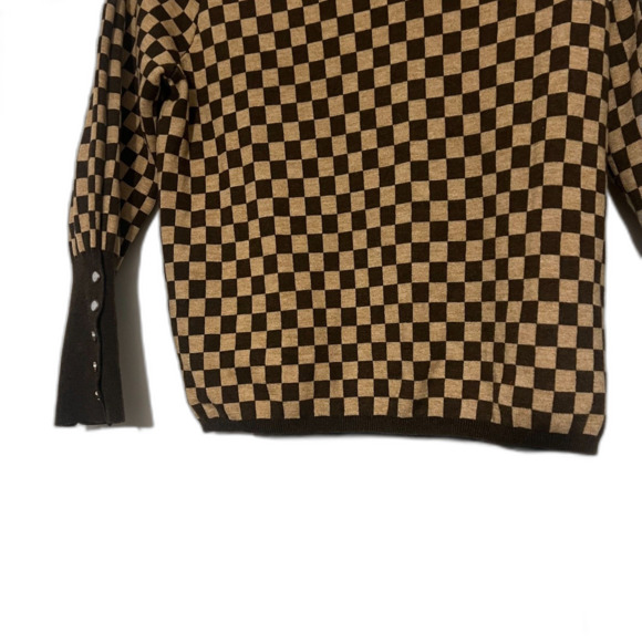 Gabby Isabella Women's Funnel Neck Check Pullover Long Sleeve Button Sweater XS - Picture 9 of 14